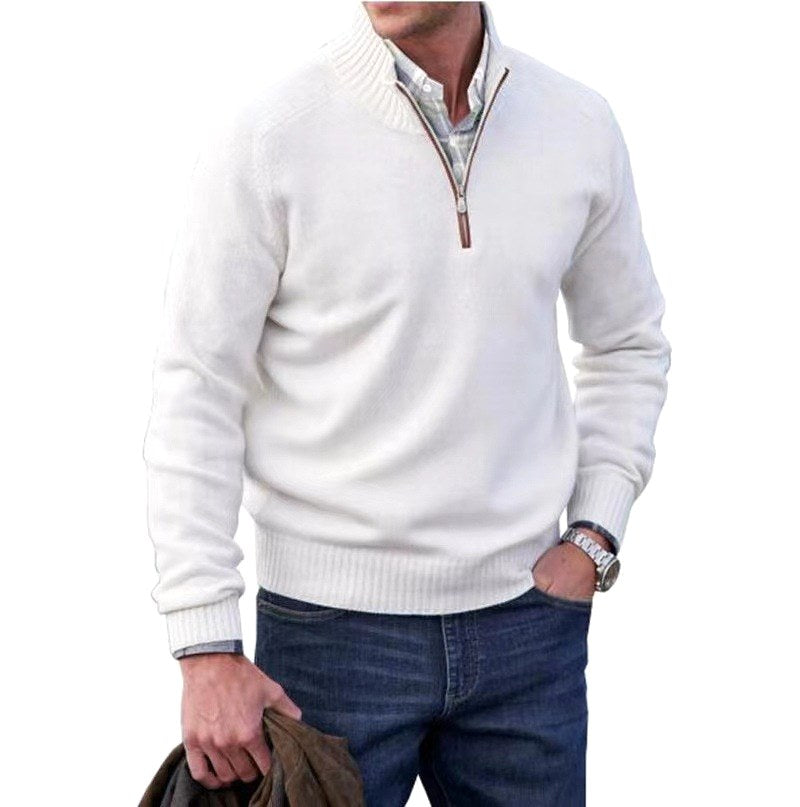 Eberhard | Men's Italian Jumper with Zip, Elegant Knit Jumper | Bella Blue | Purple