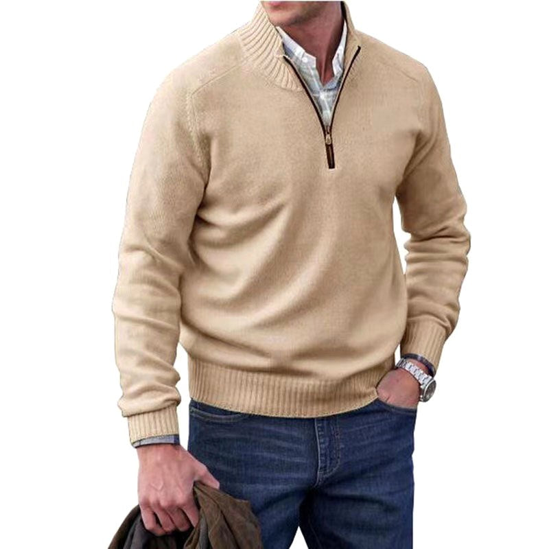 Eberhard | Men's Italian Jumper with Zip, Elegant Knit Jumper | Bella Blue | Blue