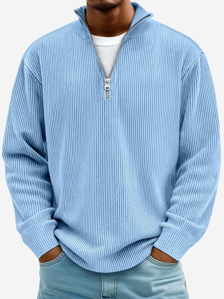 Eckhard | Men's Sweatshirt with Half-Zip and Ribbed Structure, Oversized Sweatshirt | Bella Blue | Blue