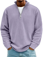 Eckhard | Men's Sweatshirt with Half-Zip and Ribbed Structure, Oversized Sweatshirt | Bella Blue | Grey
