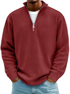 Eckhard | Men's Sweatshirt with Half-Zip and Ribbed Structure, Oversized Sweatshirt | Bella Blue | Grey