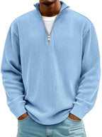 Eckhard | Men's Sweatshirt with Half-Zip and Ribbed Structure, Oversized Sweatshirt | Bella Blue | Blue