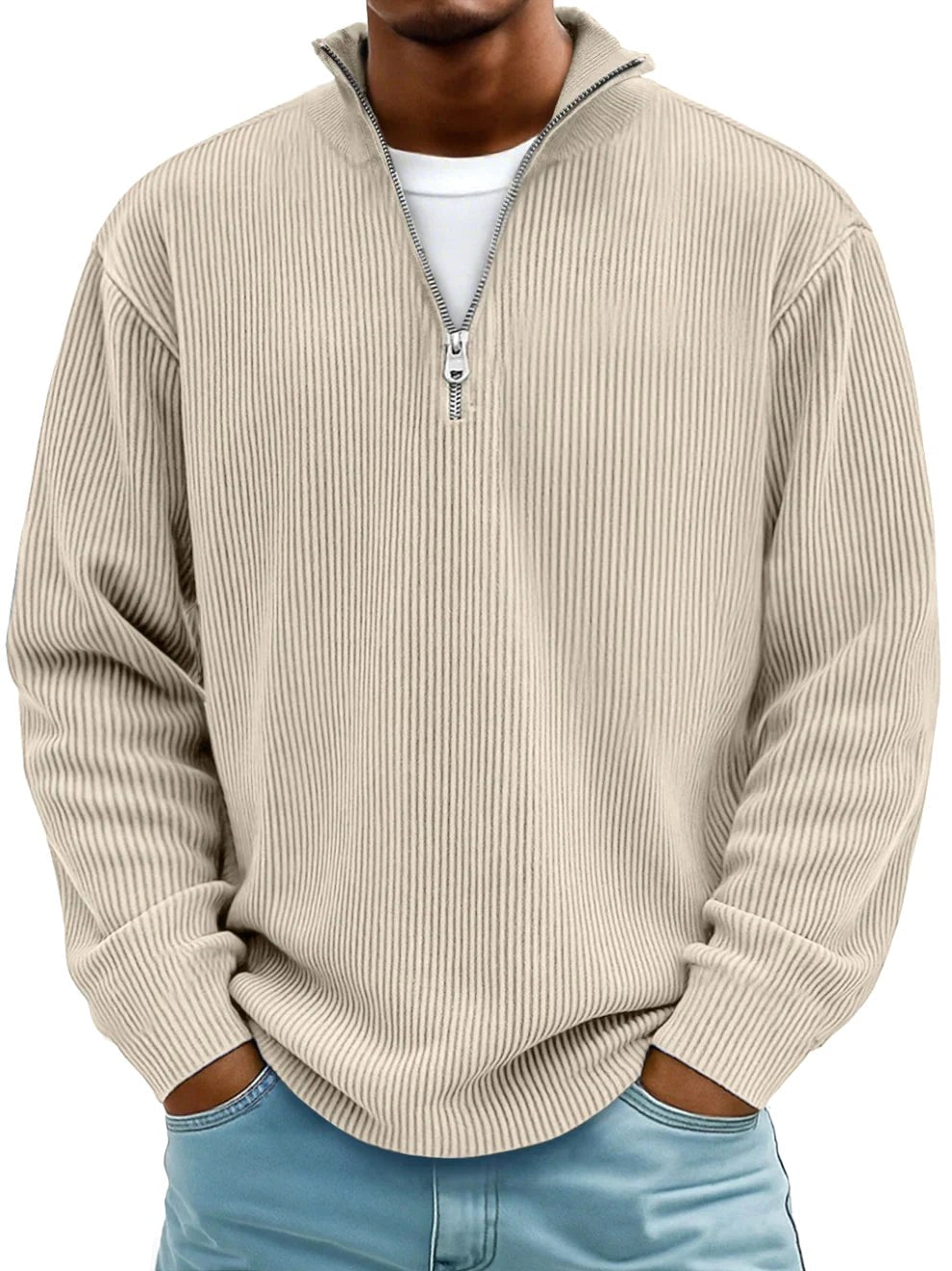 Eckhard | Men's Sweatshirt with Half-Zip and Ribbed Structure, Oversized Sweatshirt | Bella Blue | Blue