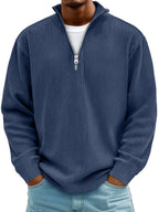 Eckhard | Men's Sweatshirt with Half-Zip and Ribbed Structure, Oversized Sweatshirt | Bella Blue | Blue