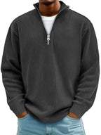 Eckhard | Men's Sweatshirt with Half-Zip and Ribbed Structure, Oversized Sweatshirt | Bella Blue | Blue