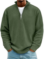 Eckhard | Men's Sweatshirt with Half-Zip and Ribbed Structure, Oversized Sweatshirt | Bella Blue | Grey