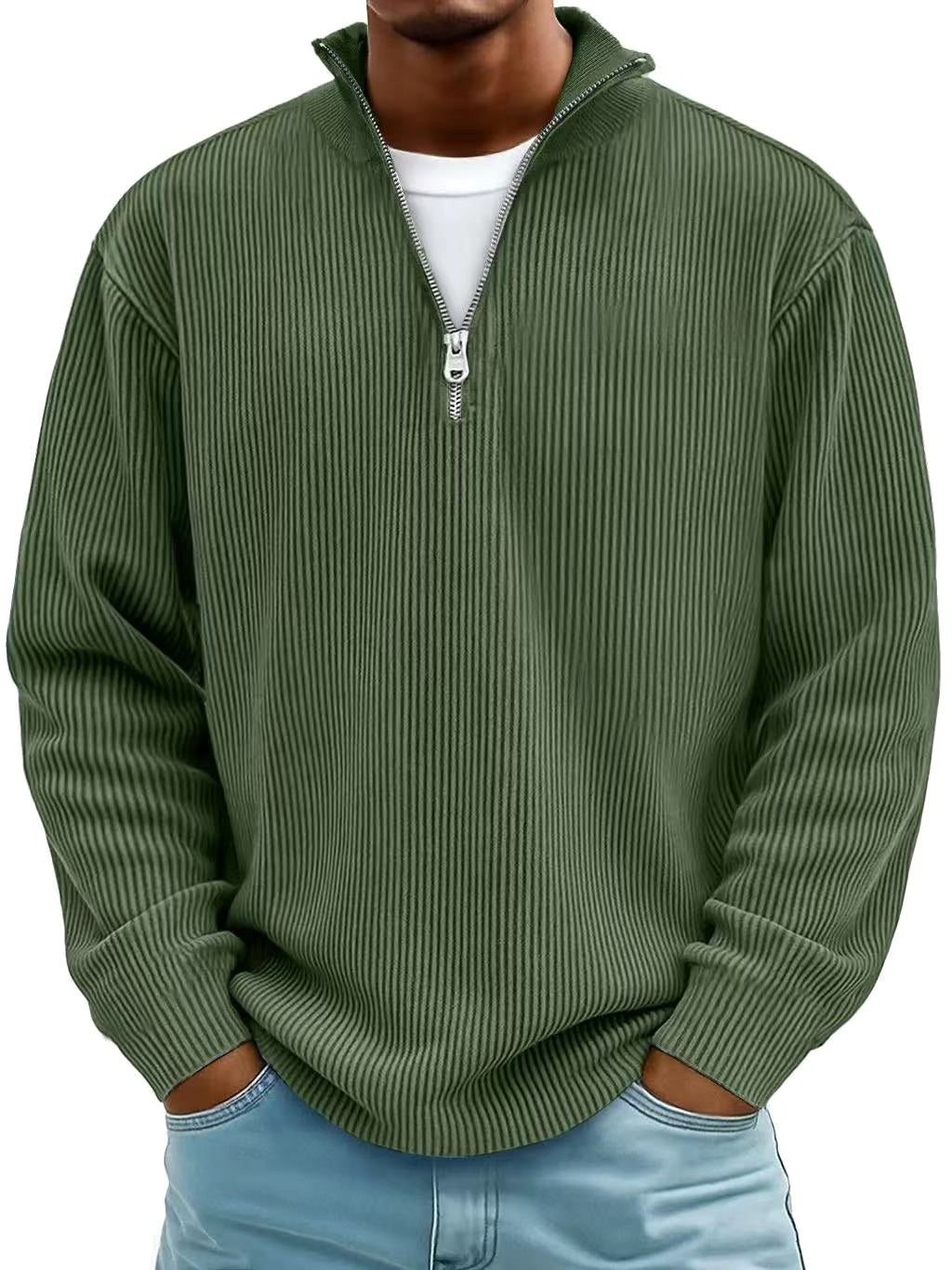 Eckhard | Men's Sweatshirt with Half-Zip and Ribbed Structure, Oversized Sweatshirt | Bella Blue | Grey