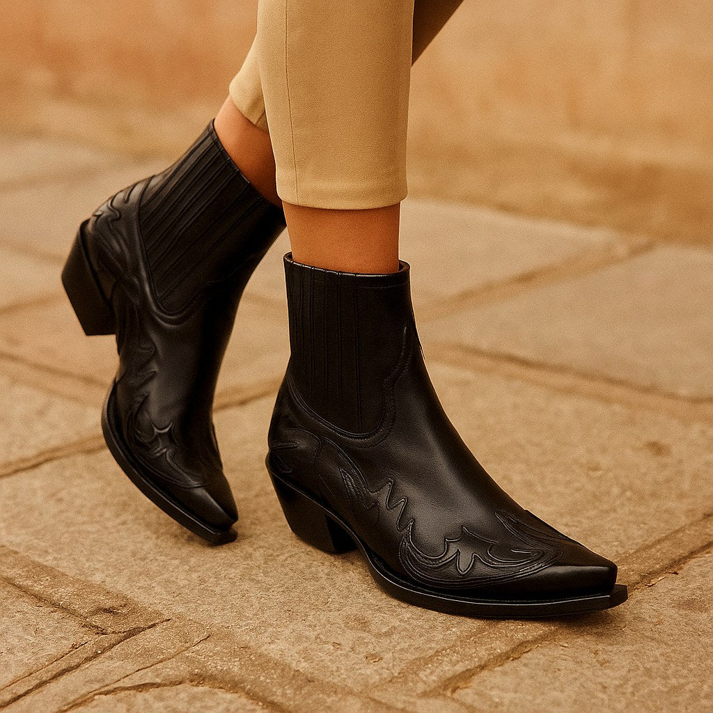 Edith | Women's Leather Cowboy Boots, Western Style Ankle Boots | Bella Blue