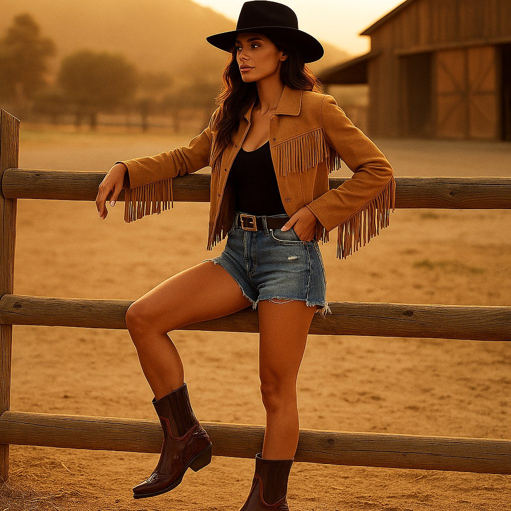 Edith | Women's Leather Cowboy Boots, Western Style Ankle Boots | Bella Blue