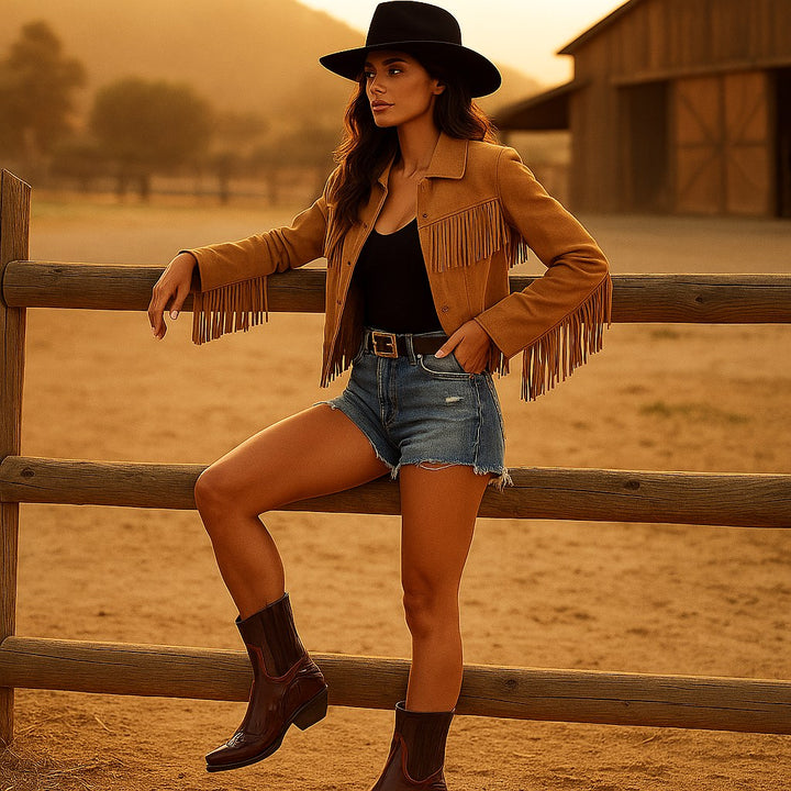 Edith | Women's Leather Cowboy Boots, Western Style Ankle Boots | Bella Blue