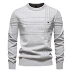 Edmund | Men's Jumper with Check Pattern, Classic Knit Jumper | Bella Blue | Light Grey