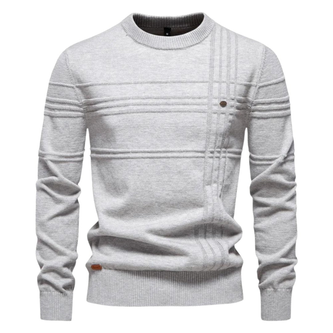 Edmund | Men's Jumper with Check Pattern, Classic Knit Jumper | Bella Blue | Light Grey