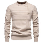 Edmund | Men's Jumper with Check Pattern, Classic Knit Jumper | Bella Blue | Light Grey