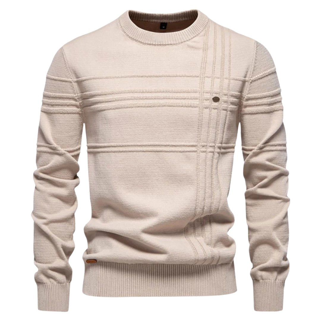 Edmund | Men's Jumper with Check Pattern, Classic Knit Jumper | Bella Blue | Light Grey