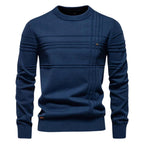 Edmund | Men's Jumper with Check Pattern, Classic Knit Jumper | Bella Blue | Light Grey