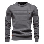 Edmund | Men's Jumper with Check Pattern, Classic Knit Jumper | Bella Blue | Light Grey