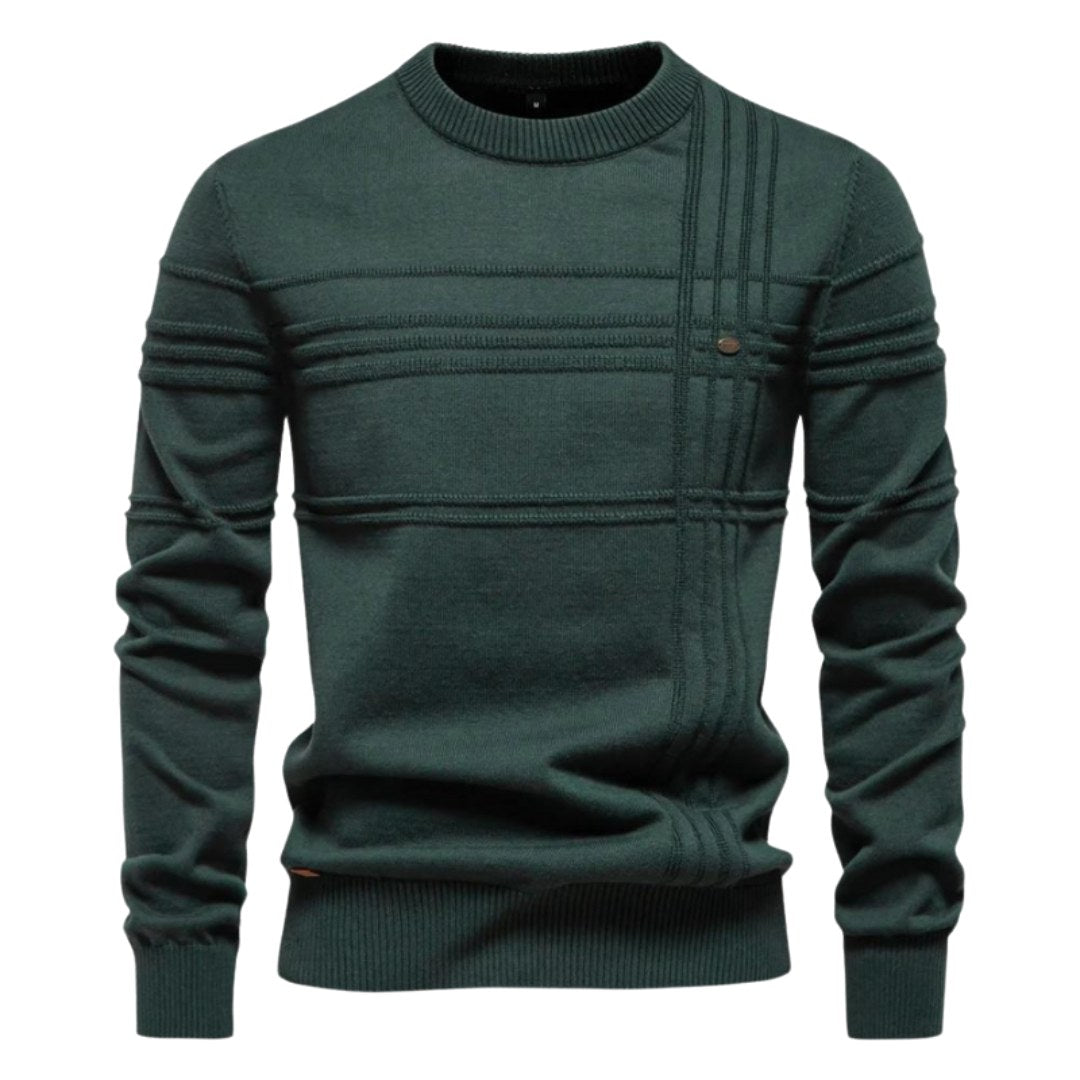Edmund | Men's Jumper with Check Pattern, Classic Knit Jumper | Bella Blue | Light Grey