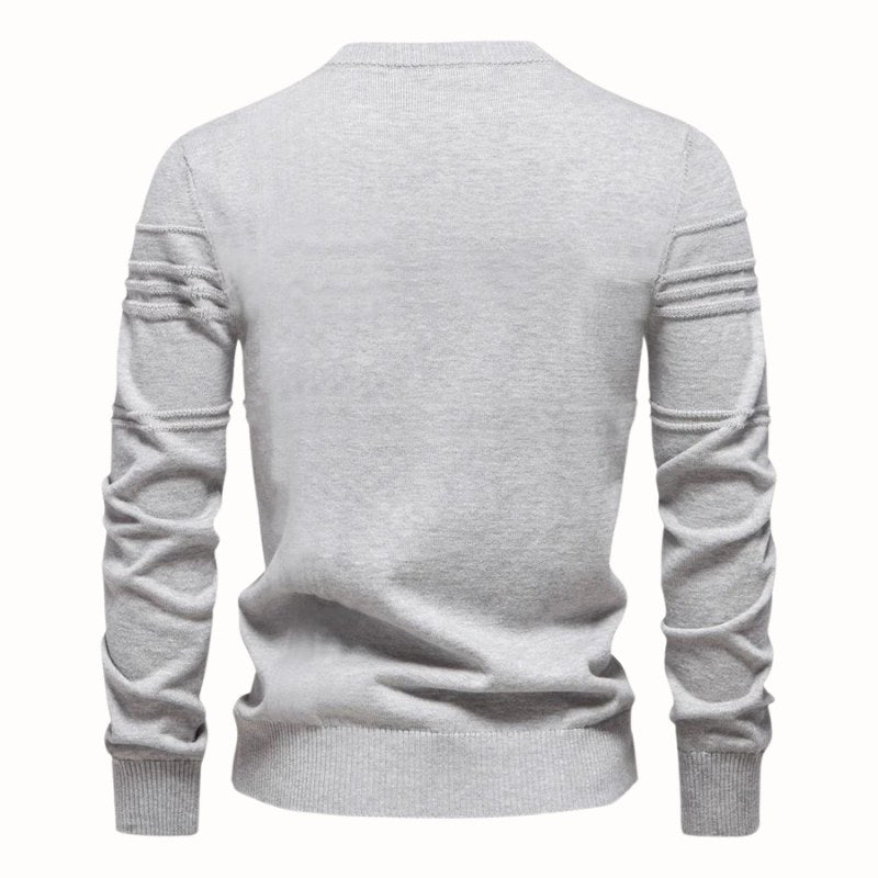 Edmund | Men's Jumper with Check Pattern, Classic Knit Jumper | Bella Blue | Grey
