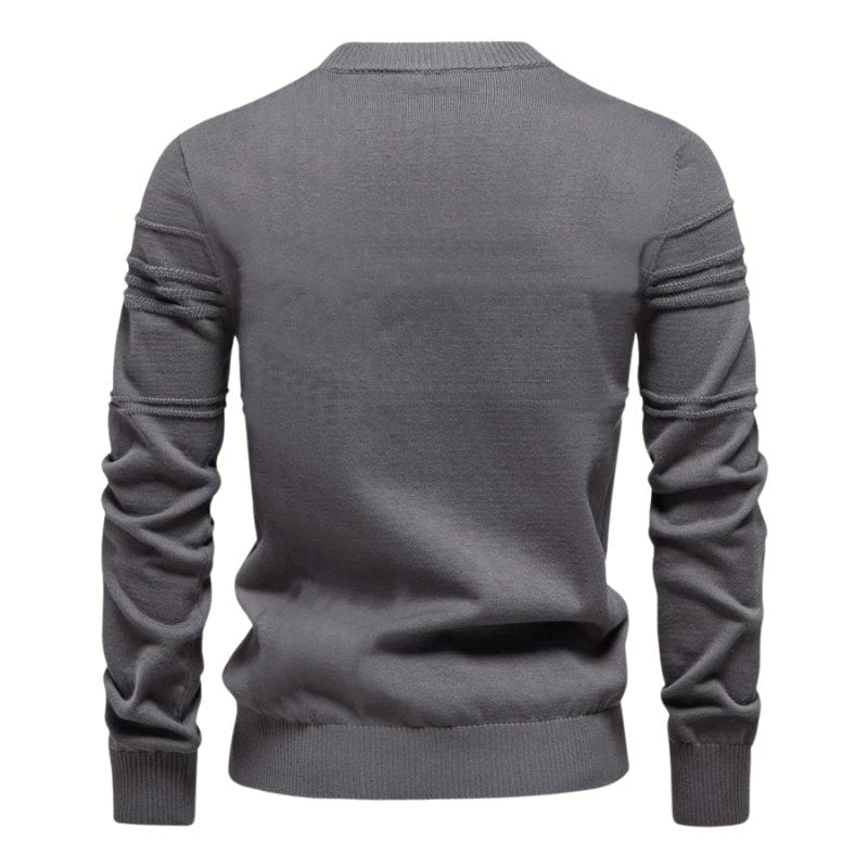 Edmund | Men's Jumper with Check Pattern, Classic Knit Jumper | Bella Blue | Grey