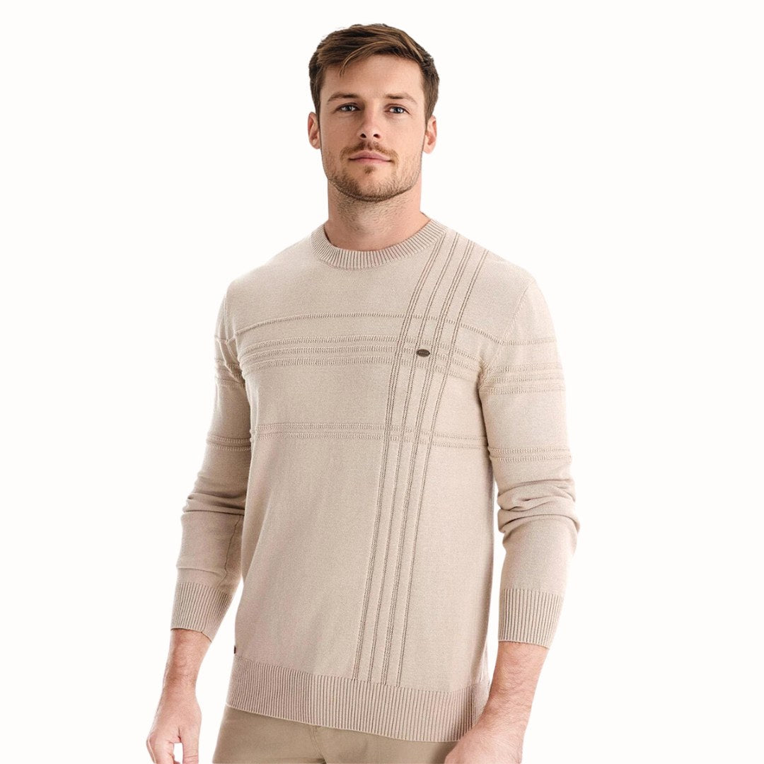 Edmund | Men's Jumper with Check Pattern, Classic Knit Jumper | Bella Blue | Grey