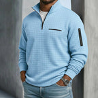 Edward | Men's Long Sleeve Waffle Knit Jumper, Relaxed Fit Everyday Jumper | Bella Blue