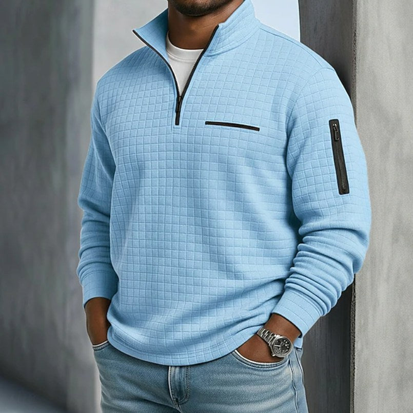 Edward | Men's Long Sleeve Waffle Knit Jumper, Relaxed Fit Everyday Jumper | Bella Blue