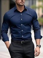 Edward | Men's Long-Sleeved Breathable Shirt, Slim-Fit Smart Shirt | Bella Blue | Navy blue