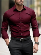 Edward | Men's Long-Sleeved Breathable Shirt, Slim-Fit Smart Shirt | Bella Blue | Bordeaux