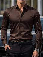 Edward | Men's Long-Sleeved Breathable Shirt, Slim-Fit Smart Shirt | Bella Blue | Coffee