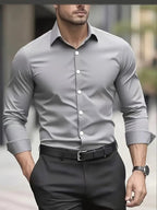 Edward | Men's Long-Sleeved Breathable Shirt, Slim-Fit Smart Shirt | Bella Blue | Grey