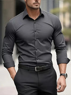 Edward | Men's Long-Sleeved Breathable Shirt, Slim-Fit Smart Shirt | Bella Blue | Dark grey