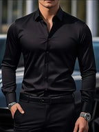 Edward | Men's Long-Sleeved Breathable Shirt, Slim-Fit Smart Shirt | Bella Blue | Black