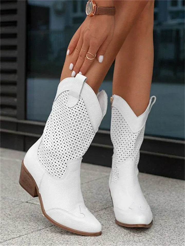 Eleanor | Women's Leather Cowboy Boots, Block Heel Ankle Boots | Bella Blue