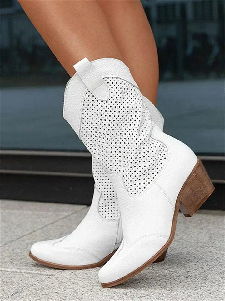 Eleanor | Women's Leather Cowboy Boots, Block Heel Ankle Boots | Bella Blue