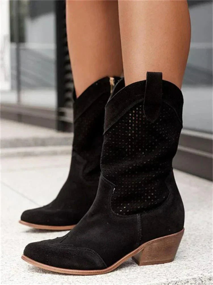 Eleanor | Women's Leather Cowboy Boots, Block Heel Ankle Boots | Bella Blue