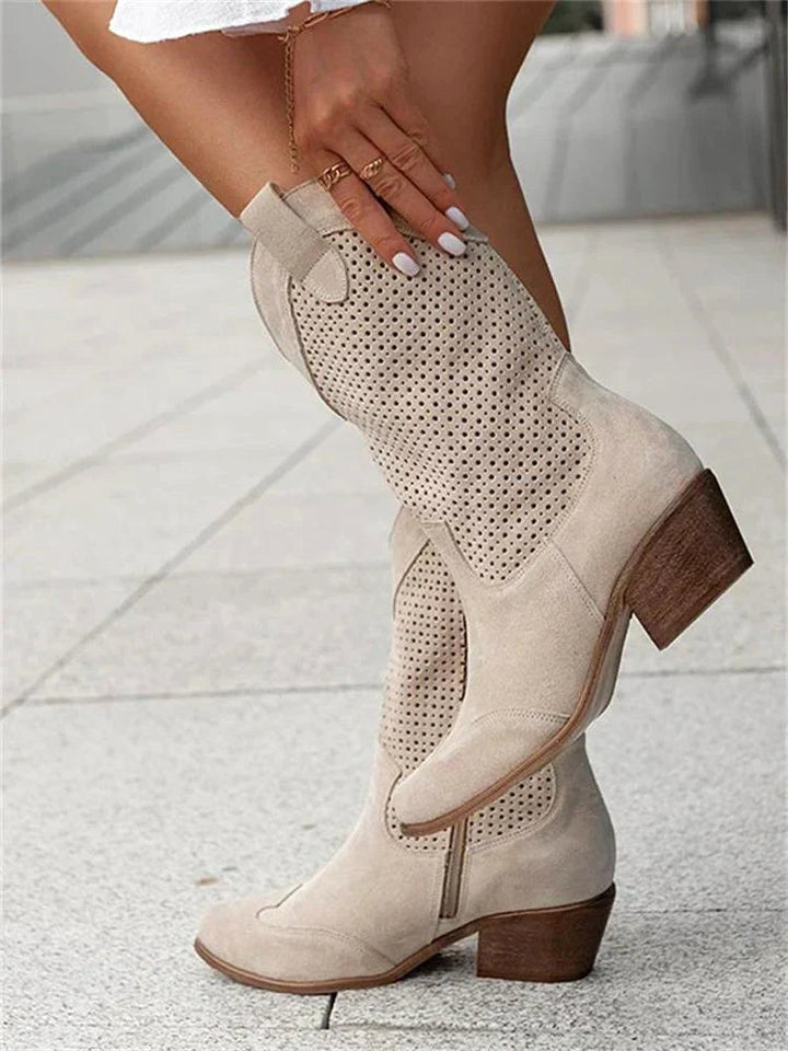Eleanor | Women's Leather Cowboy Boots, Block Heel Ankle Boots | Bella Blue