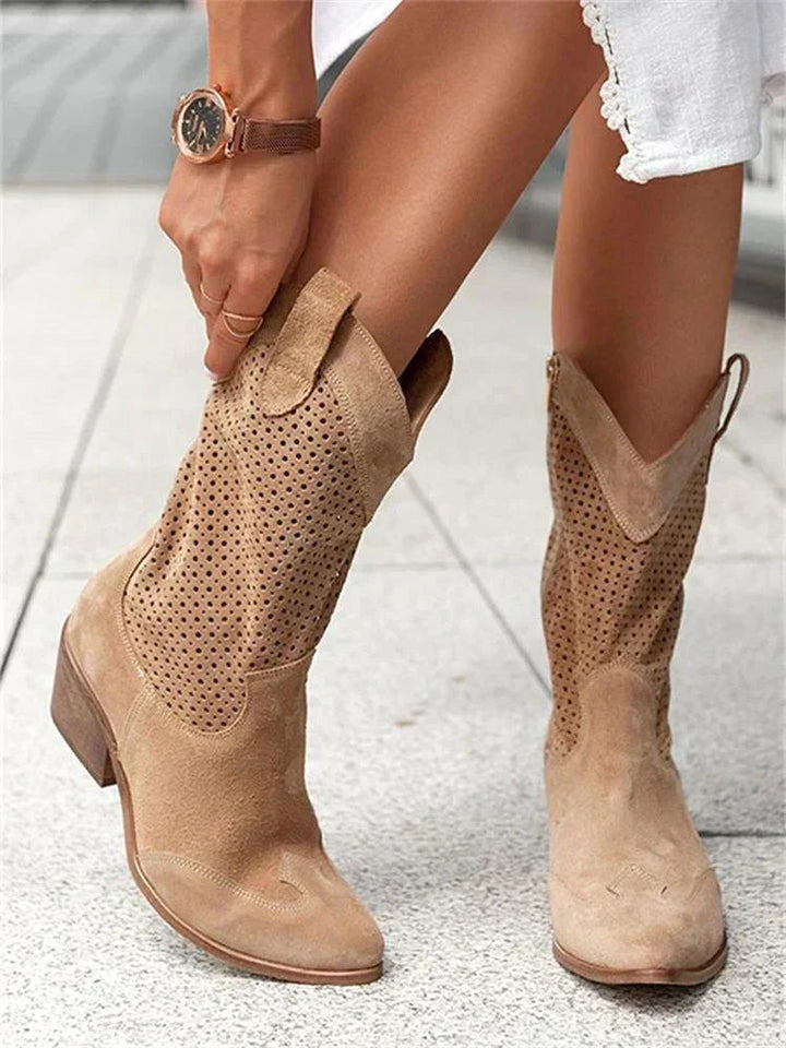 Eleanor | Women's Leather Cowboy Boots, Block Heel Ankle Boots | Bella Blue