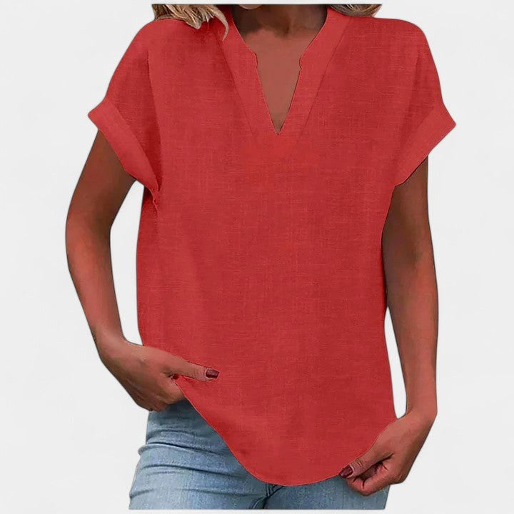 Eliana | Women's V-Neck Short Sleeve Blouse - Light Gray