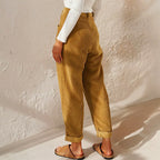 Eliane | Women's High-Waist Wide-Leg Corduroy Trousers, Pleated Front Trousers | Bella Blue | Brown