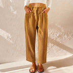 Eliane | Women's High-Waist Wide-Leg Corduroy Trousers, Pleated Front Trousers | Bella Blue | Green