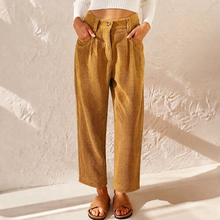 Eliane | Women's High-Waist Wide-Leg Corduroy Trousers, Pleated Front Trousers | Bella Blue | Green