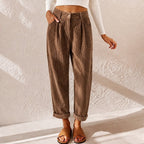 Eliane | Women's High-Waist Wide-Leg Corduroy Trousers, Pleated Front Trousers | Bella Blue | Blue