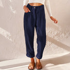 Eliane | Women's High-Waist Wide-Leg Corduroy Trousers, Pleated Front Trousers | Bella Blue