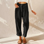 Eliane | Women's High-Waist Wide-Leg Corduroy Trousers, Pleated Front Trousers | Bella Blue