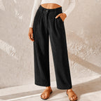Eliane | Women's High-Waist Wide-Leg Corduroy Trousers, Pleated Front Trousers | Bella Blue