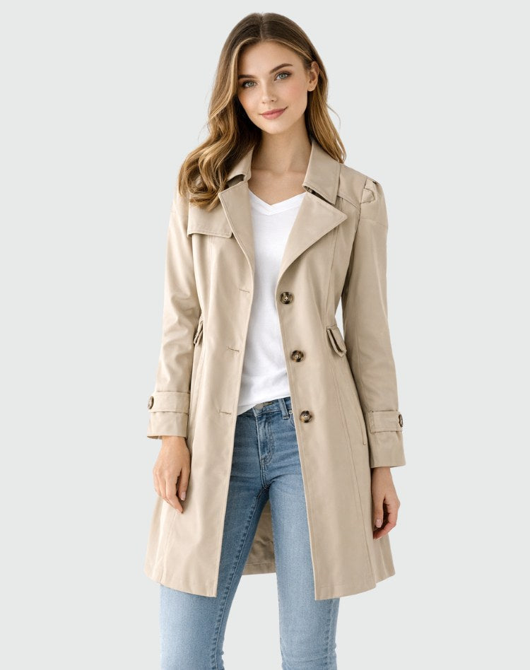 Elise | Women's Slim Fit Trench Coat, Classic Button-Front Autumn Coat | Bella Blue