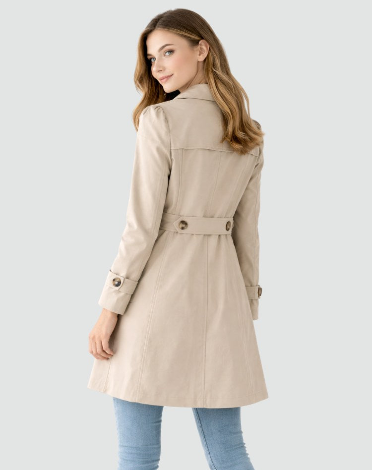 Elise | Women's Slim Fit Trench Coat, Classic Button-Front Autumn Coat | Bella Blue