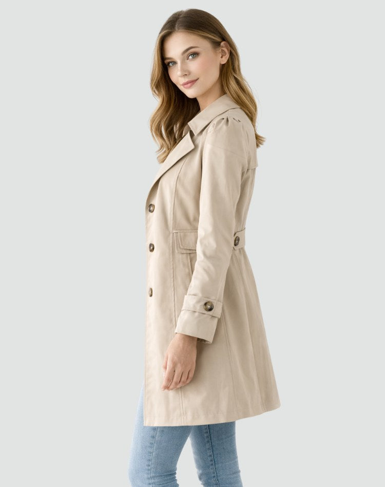 Elise | Women's Slim Fit Trench Coat, Classic Button-Front Autumn Coat | Bella Blue