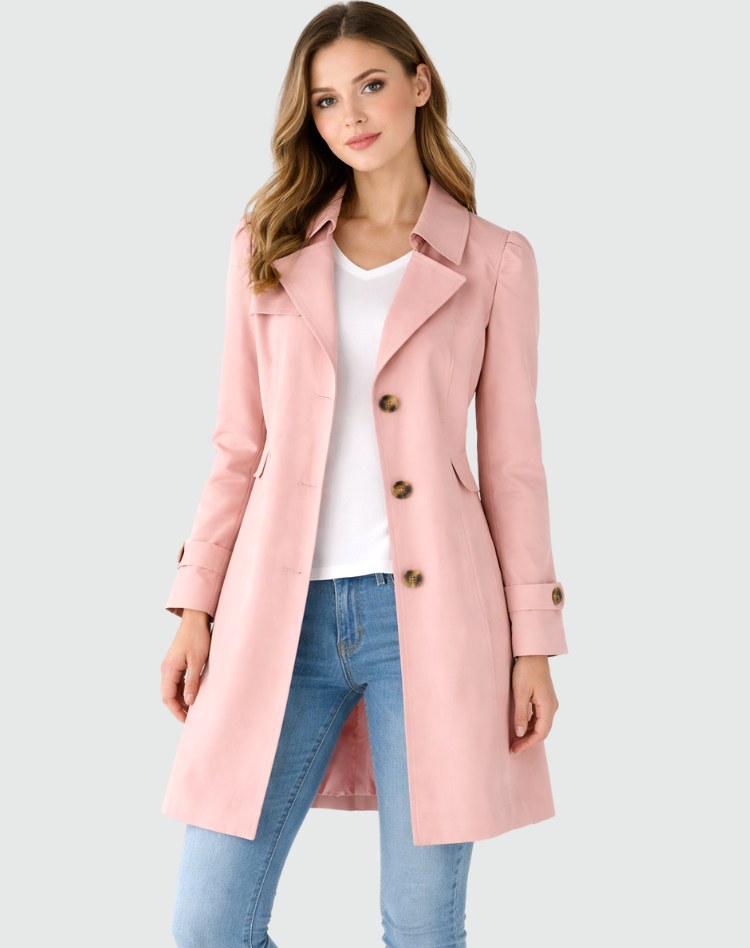 Elise | Women's Slim Fit Trench Coat, Classic Button-Front Autumn Coat | Bella Blue