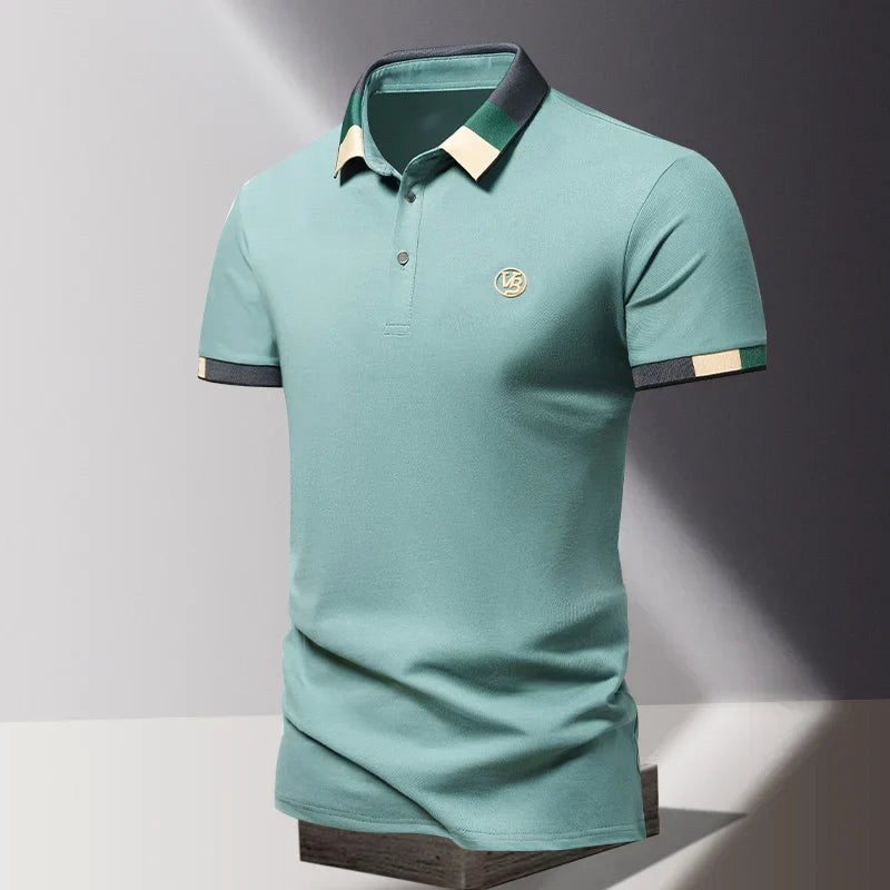 Elliot | Men's Polo Shirt with Contrast Collar, Smart Casual Polo Shirt | Bella Blue